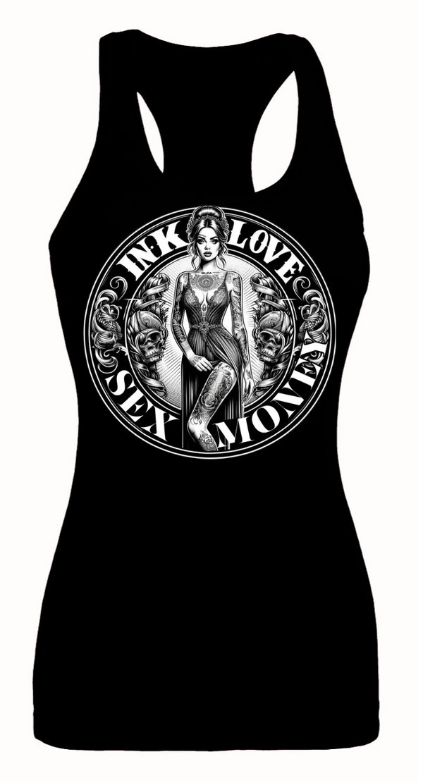 WOMEN'S INK LOVE SEX MONEY RACERBACK TANK