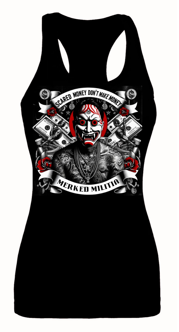 WOMAN'S SCARED MONEY DON'T MAKE MONEY RACERBACK TANK